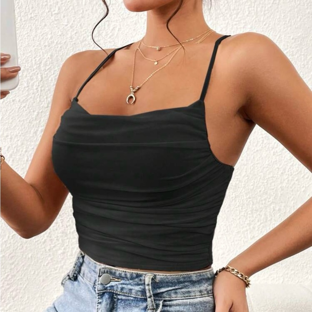 Black Ruched Spaghetti Strap Top